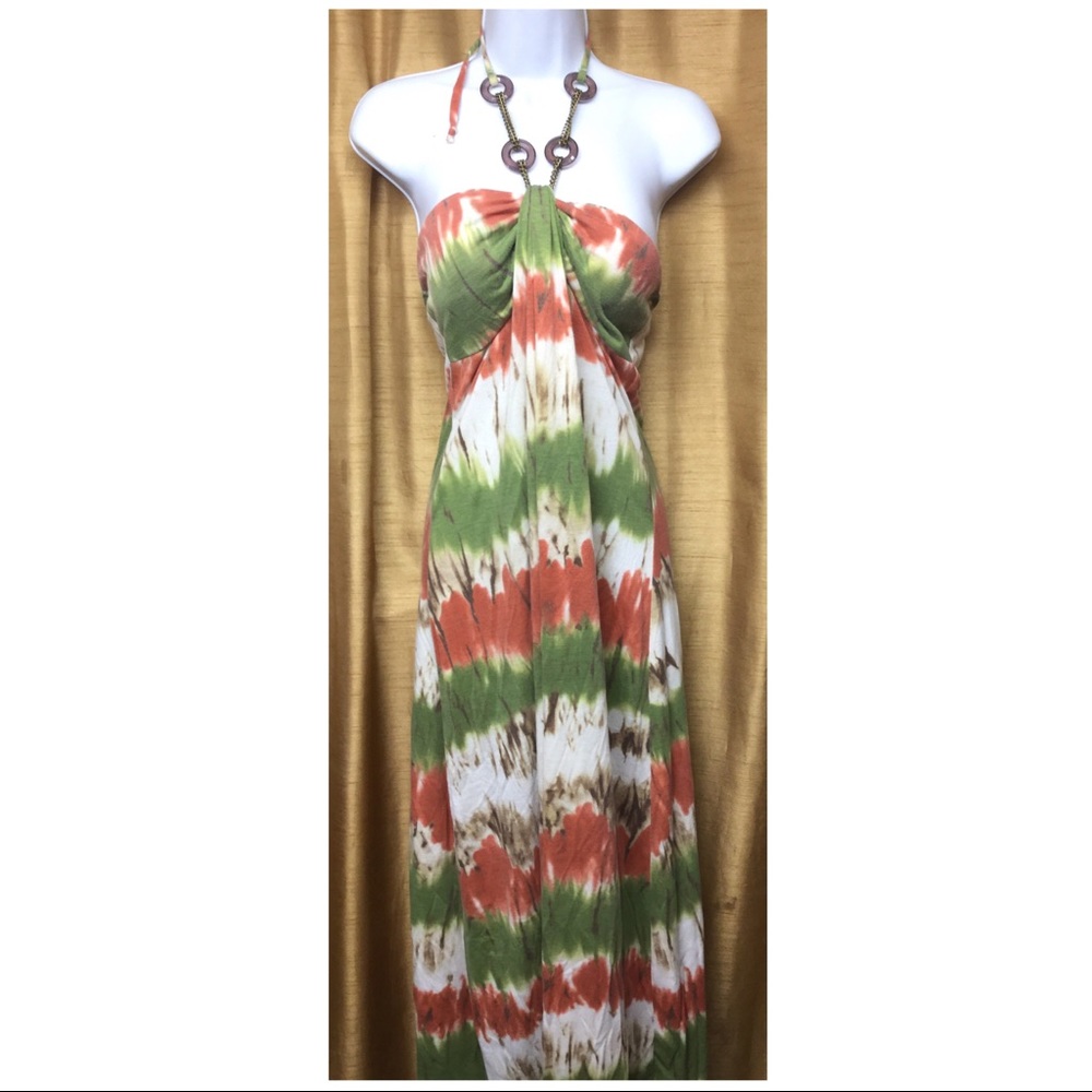 Tie Dye Striped Halter Maxi Dress